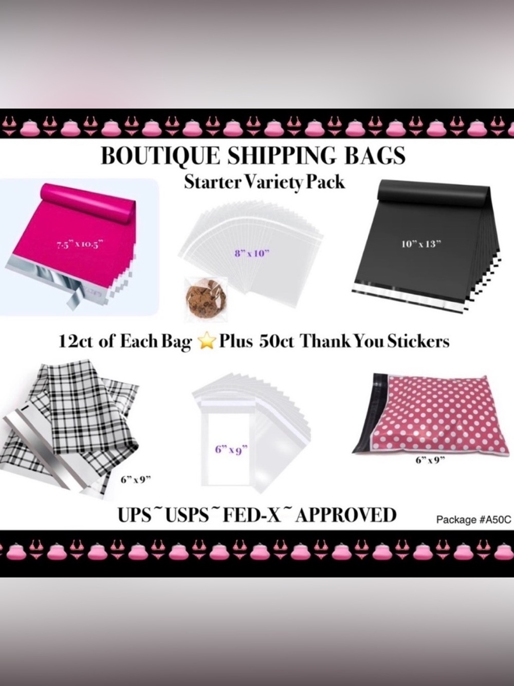 Boutique Shipping Bags Starter Variety Pack - Pink, Black, White
